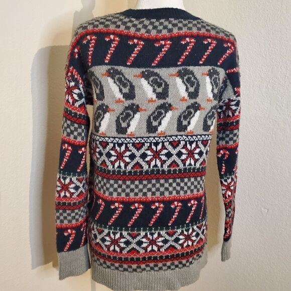 Abercrombie&Fitch Penguin Candy Cane Wool Blend Holiday Sweater Size Medium - Picture 7 of 13